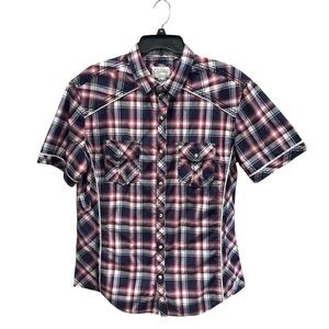 7 Diamonds Men's Short Sleeve Plaid Button-Down Shirt - Navy/Red/White